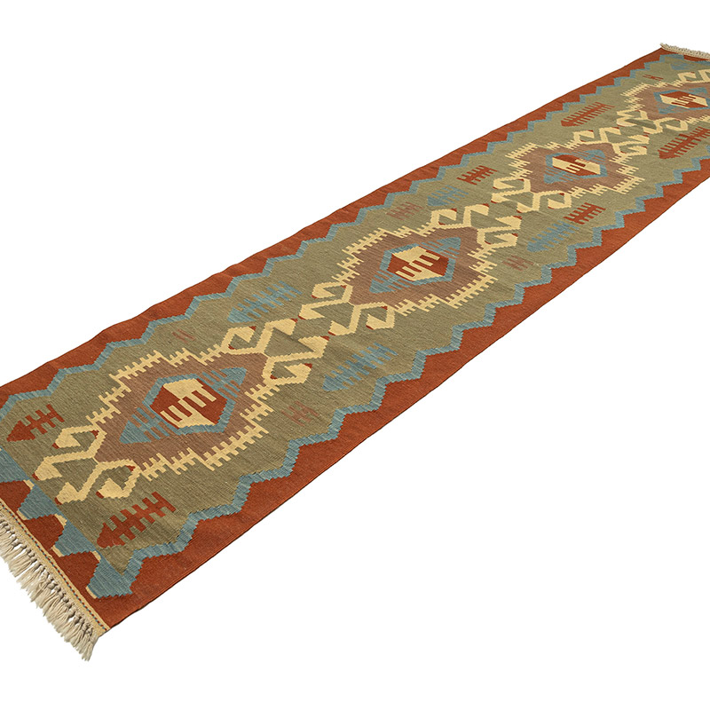 Alfombra de Pasillo Kilim Turca Tejida a Mano - K0092670