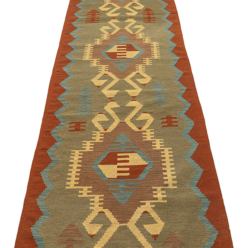 Alfombra de Pasillo Kilim Turca Tejida a Mano - K0092671