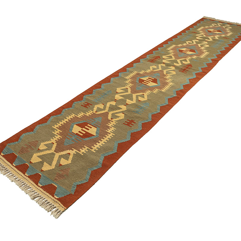 Alfombra de Pasillo Kilim Turca Tejida a Mano - K0092671