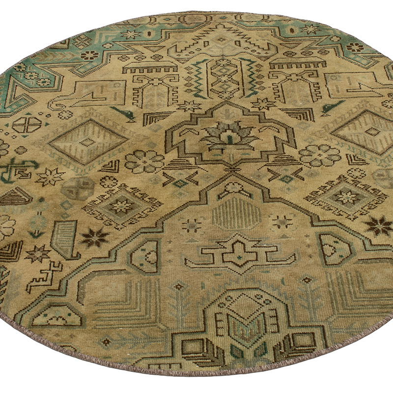 El Dokuma Yuvarlak Vintage Halı - K0092726
