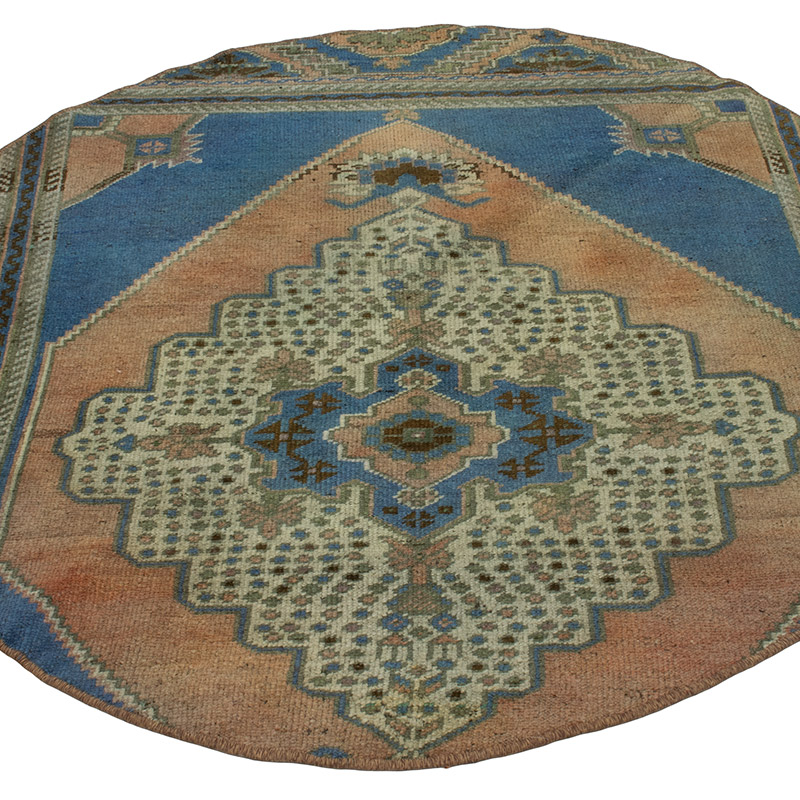 El Dokuma Yuvarlak Vintage Halı - K0092728