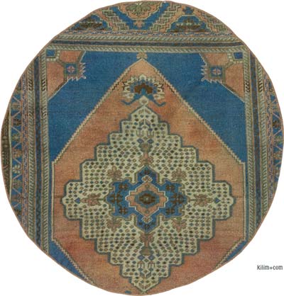 El Dokuma Yuvarlak Vintage Halı