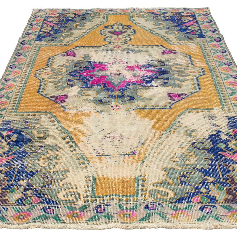 Alfombra Vintage Turca Anudada a Mano - 128 cm x 223 cm - K0092741