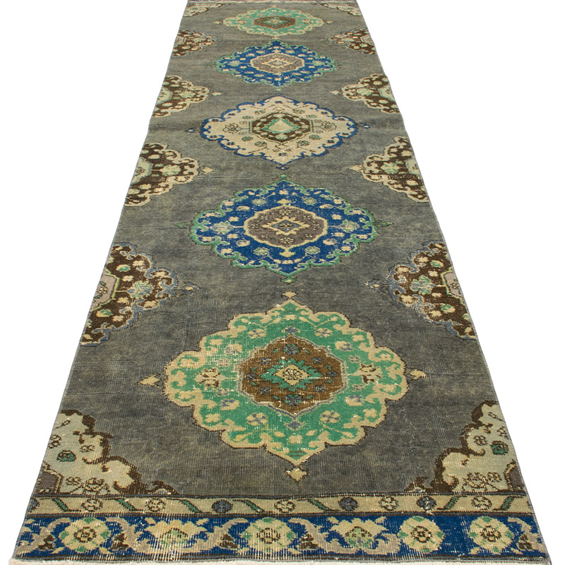 Pasillo Vintage Turco Anudado a Mano - 89 cm x 366 cm - K0092841