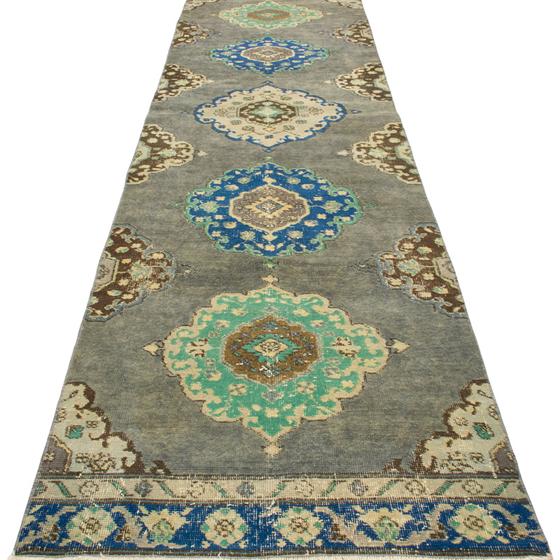 Pasillo Vintage Turco Anudado a Mano - 89 cm x 366 cm - K0092841