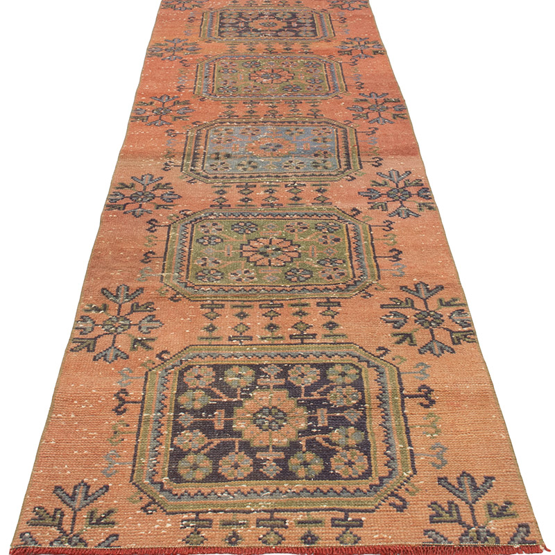 Pasillo Vintage Turco Anudado a Mano - 76 cm x 273 cm - K0092871