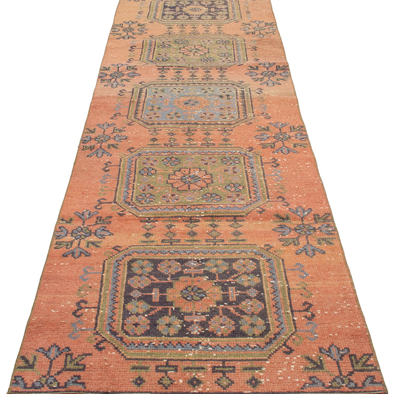 Pasillo Vintage Turco Anudado a Mano - 76 cm x 273 cm - K0092871