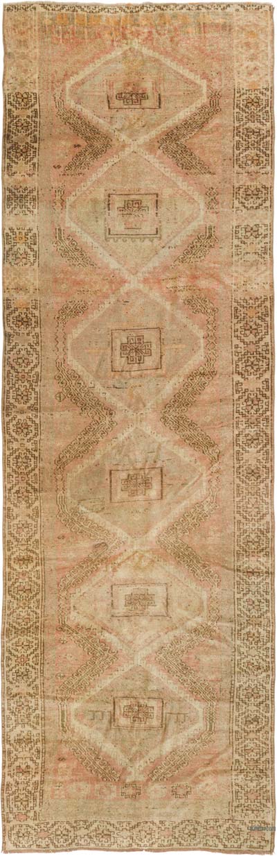 Pasillo Vintage Turco Anudado a Mano - 106 cm x 334 cm