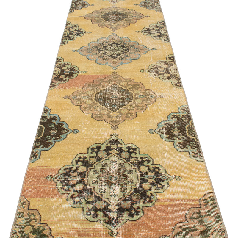 Pasillo Vintage Turco Anudado a Mano - 77 cm x 382 cm - K0092895