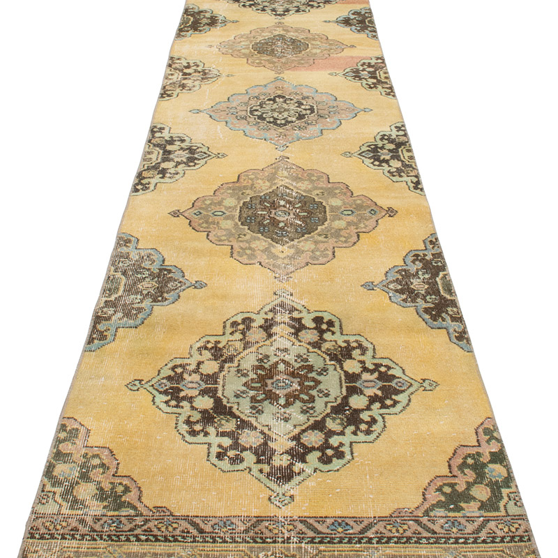 Pasillo Vintage Turco Anudado a Mano - 77 cm x 382 cm - K0092895