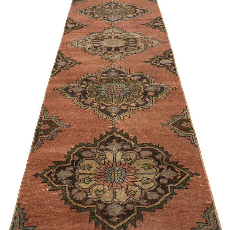 Pasillo Vintage Turco Anudado a Mano - 74 cm x 373 cm - K0092898