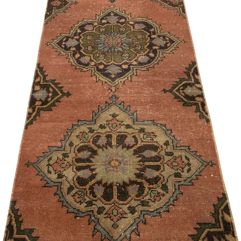 Pasillo Vintage Turco Anudado a Mano - 74 cm x 373 cm - K0092898