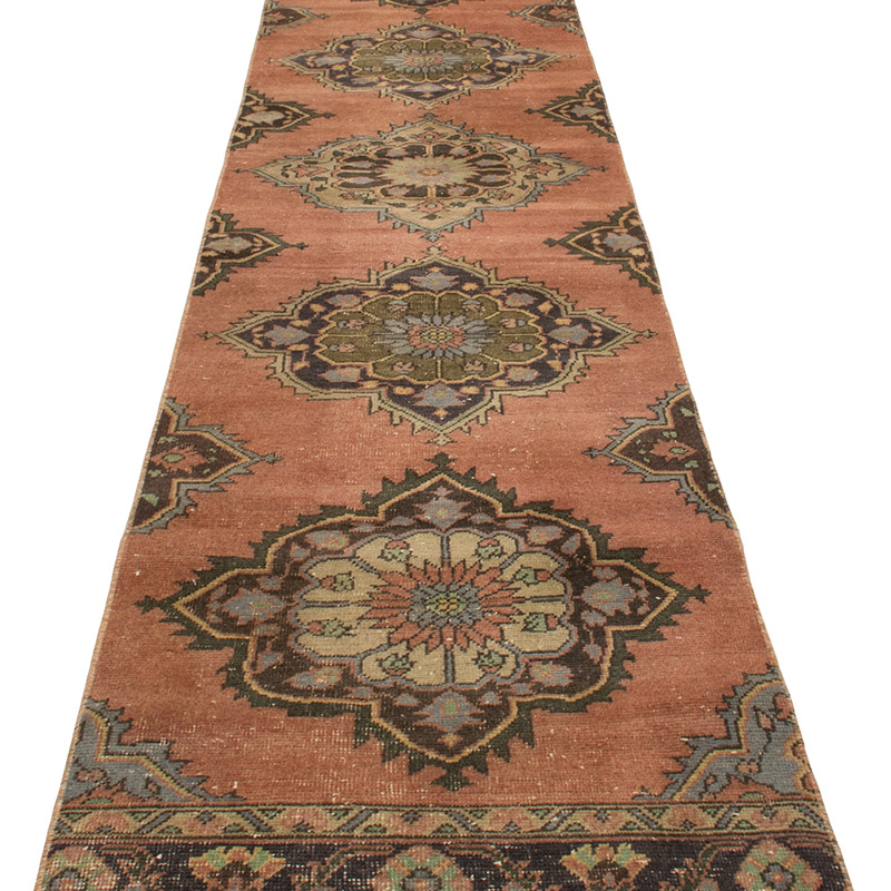 Pasillo Vintage Turco Anudado a Mano - 74 cm x 373 cm - K0092898
