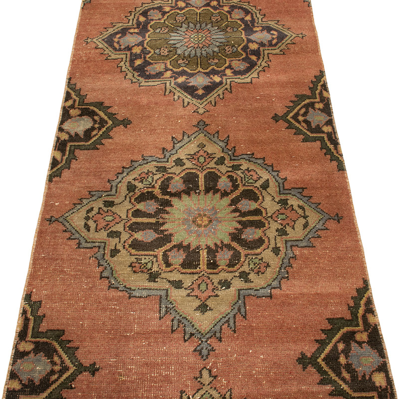 Pasillo Vintage Turco Anudado a Mano - 74 cm x 373 cm - K0092898
