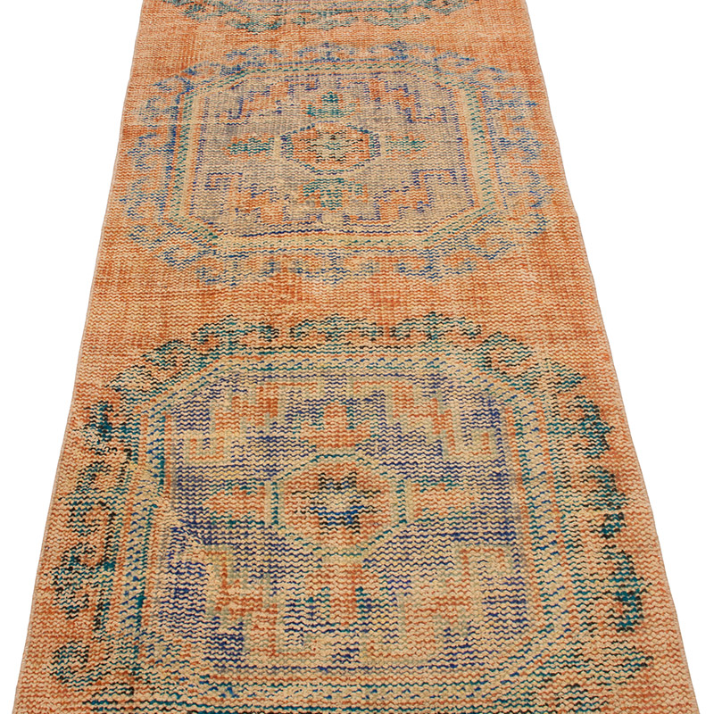 Pasillo Vintage Turco Anudado a Mano - 79 cm x 390 cm - K0092899