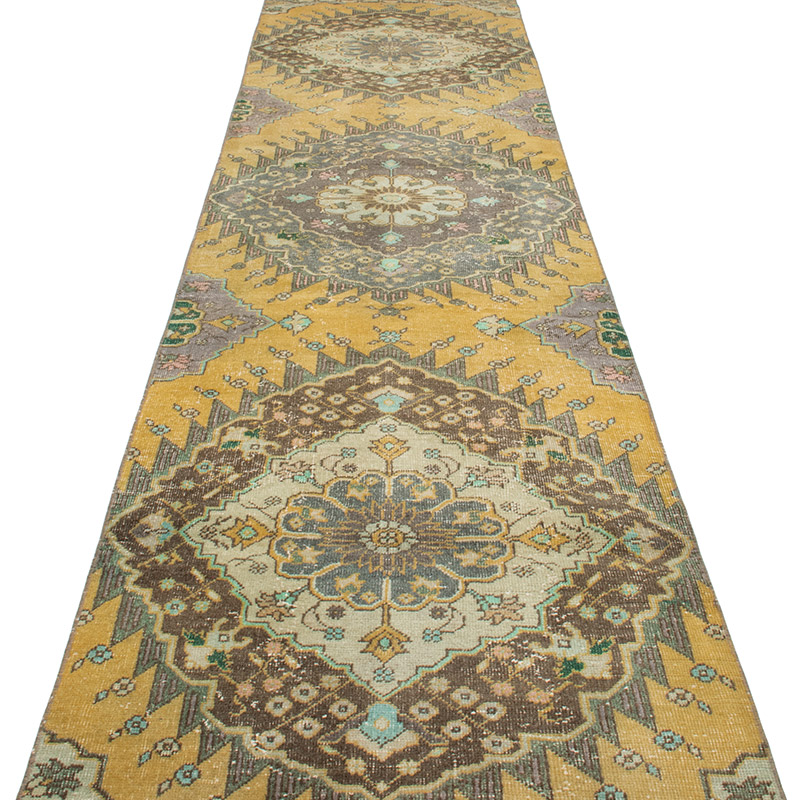 Pasillo Vintage Turco Anudado a Mano - 87 cm x 409 cm - K0092912