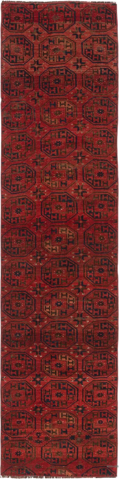 Vintage Afghan Hand-Knotted Runner - 2' 2" x 9'  (26" x 108")