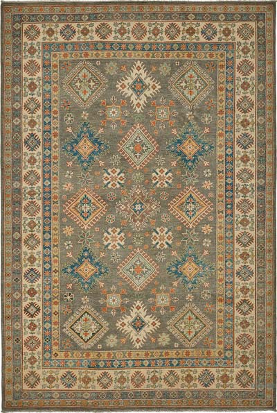 New Hand-Knotted Afghan Rug - 6' 1" x 8' 11" (73" x 107")