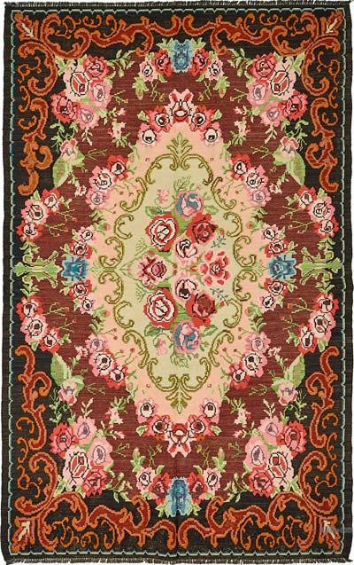 Vintage Handwoven Moldovan Kilim Rug - 6' 5" x 10' 3" (77" x 123")