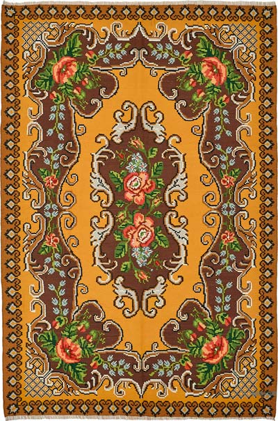 Vintage Handwoven Moldovan Kilim Rug - 5' 10" x 8' 11" (70" x 107")