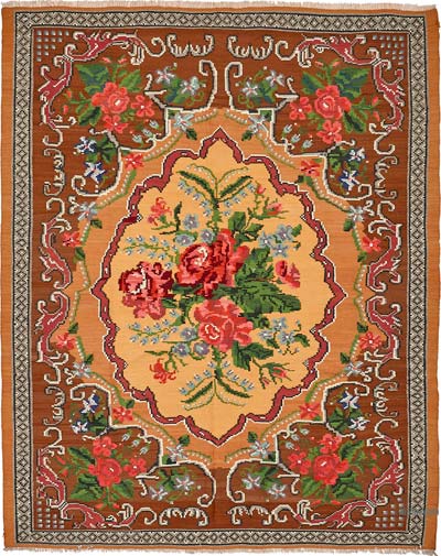 Vintage Handwoven Moldovan Kilim Rug - 6' 4" x 8'  (76" x 96")