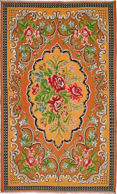 Vintage Handwoven Moldovan Kilim Rug - 5' 11" x 9' 7" (71" x 115")