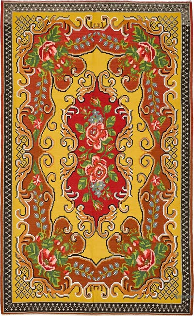 Vintage Handwoven Moldovan Kilim Rug - 5' 5" x 8' 10" (65" x 106")