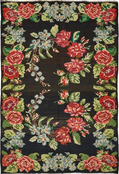 Vintage Handwoven Moldovan Kilim Rug - 6' 4" x 9' 1" (76" x 109")