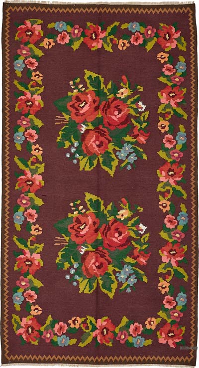 Vintage Handwoven Moldovan Kilim Rug - 5'  x 9' 2" (60" x 110")