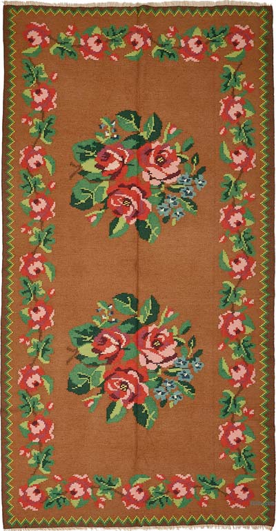 Vintage Handwoven Moldovan Kilim Rug - 4' 11" x 9' 6" (59" x 114")