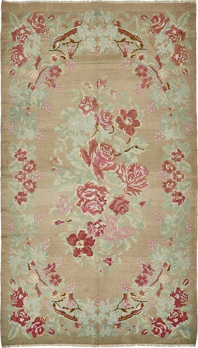 Vintage Handwoven Moldovan Kilim Rug - 5' 5" x 9' 5" (65" x 113")